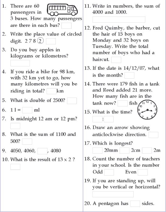 mental math for class 1 worksheet